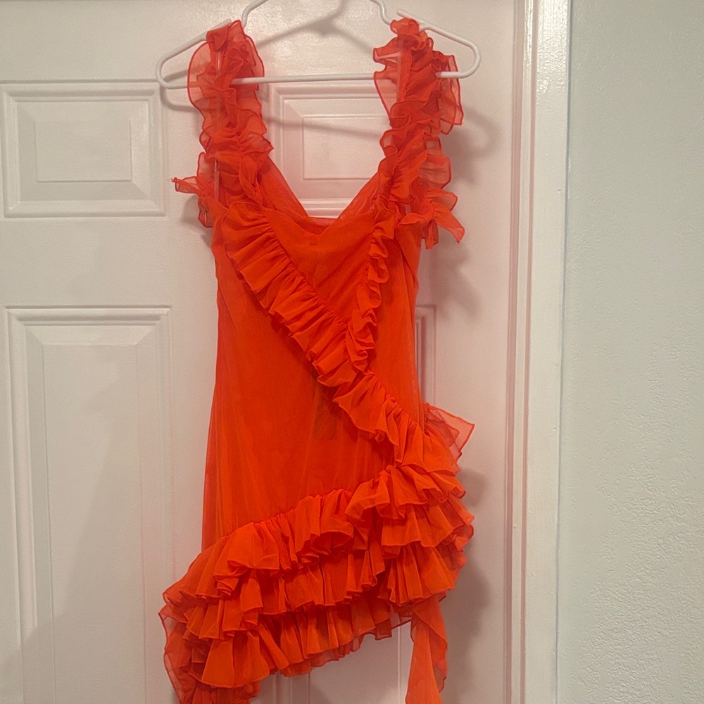 Fashion Nova Ruffled Orange Dress - Needs Work - Picture 2 of 8